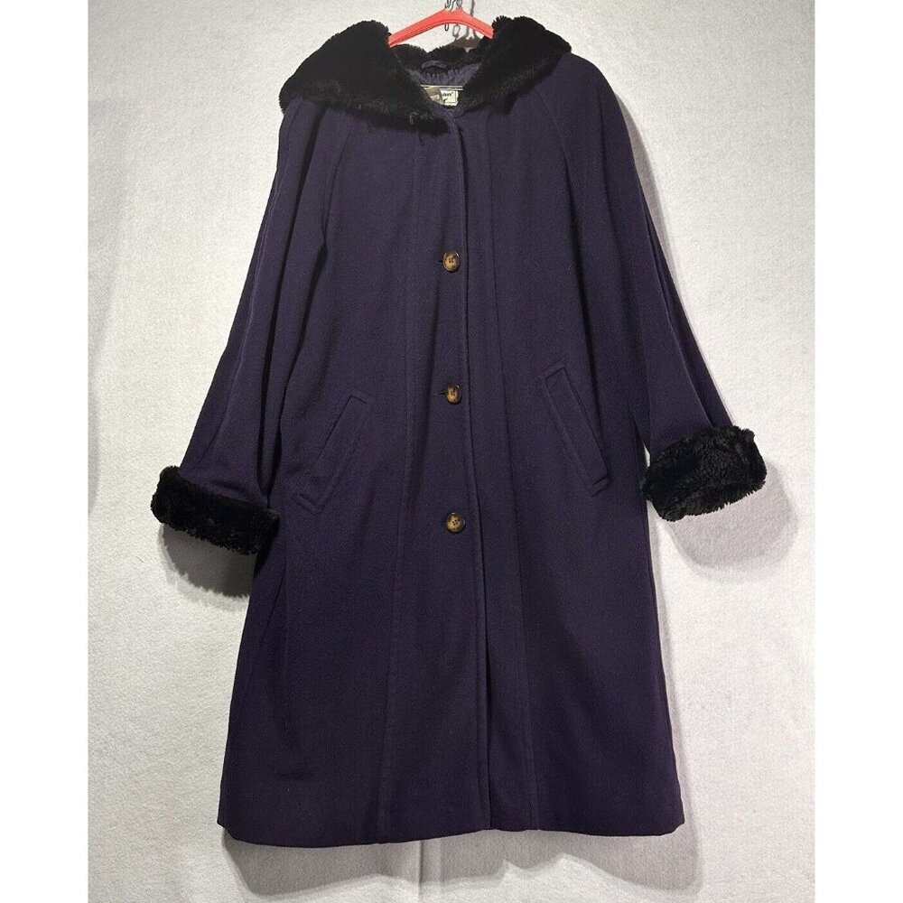 Vintage LL Bean Royal Purple Alpaca Wool Faux Fur Coat Glam 80s Maximalist Swing